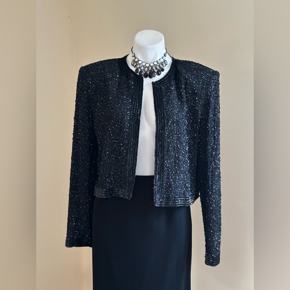 Niteline Della Roufogali Black Elegant Formal Beaded Sequence Hooks Closure SZ L - Picture 3 of 16